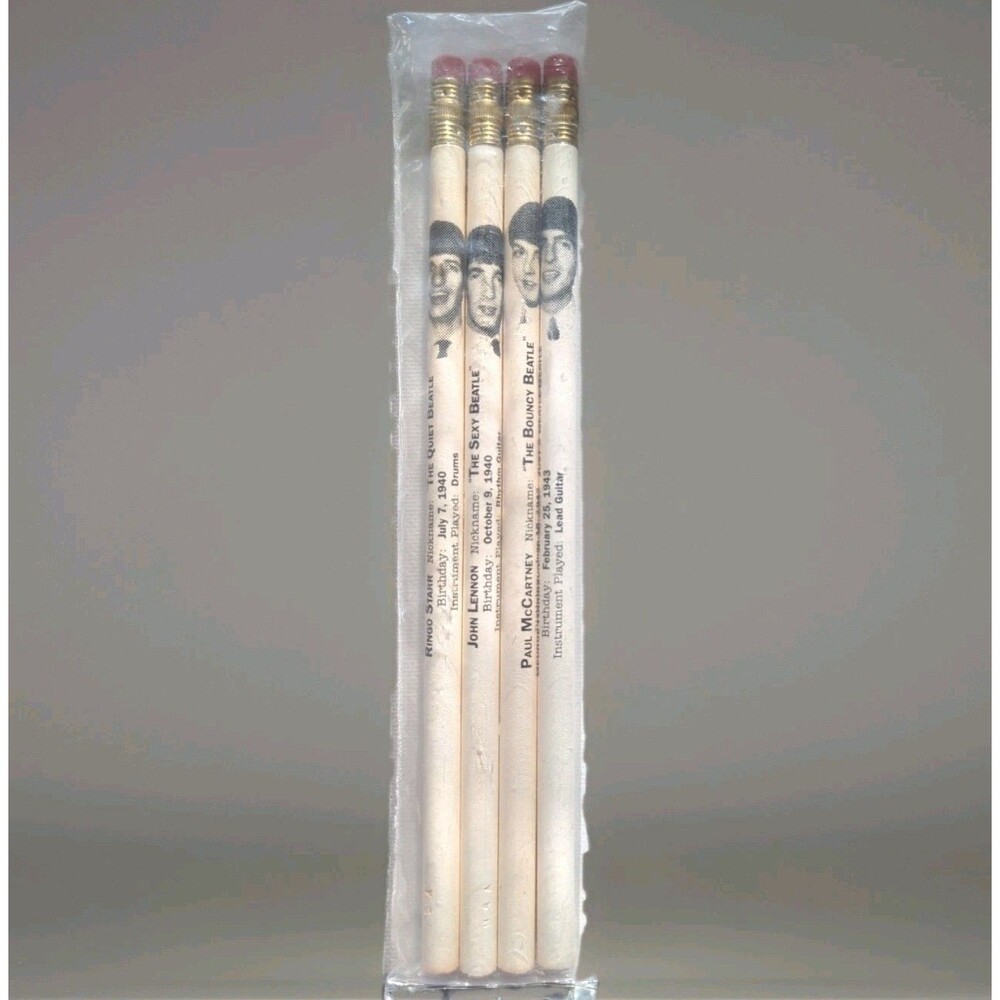Vintage 1966 The Beatles Novelty Pencils Complete Set of 4 Sealed Original Pack
